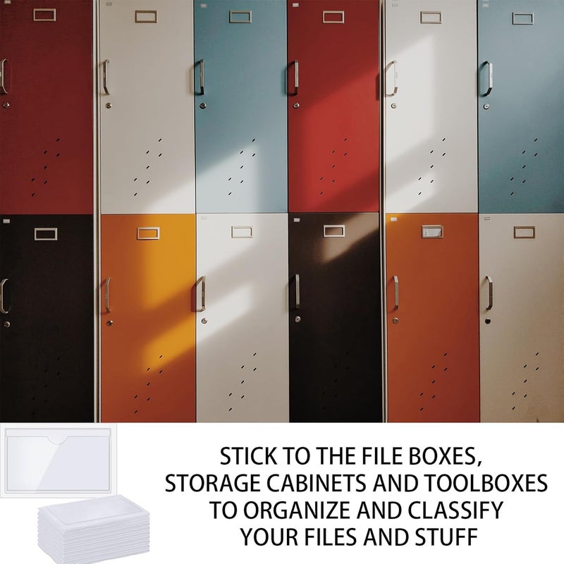 Owl Focus Self-Adhesive Label Holder, Waterproof Clear Adhesive Label Pockets, 2.3x3.7'' Transparent Card Holder for Cabinet, Storage Bin, Supermarket, Bookself, Mailbox, Business Card, Tag, Drawers - Image 4